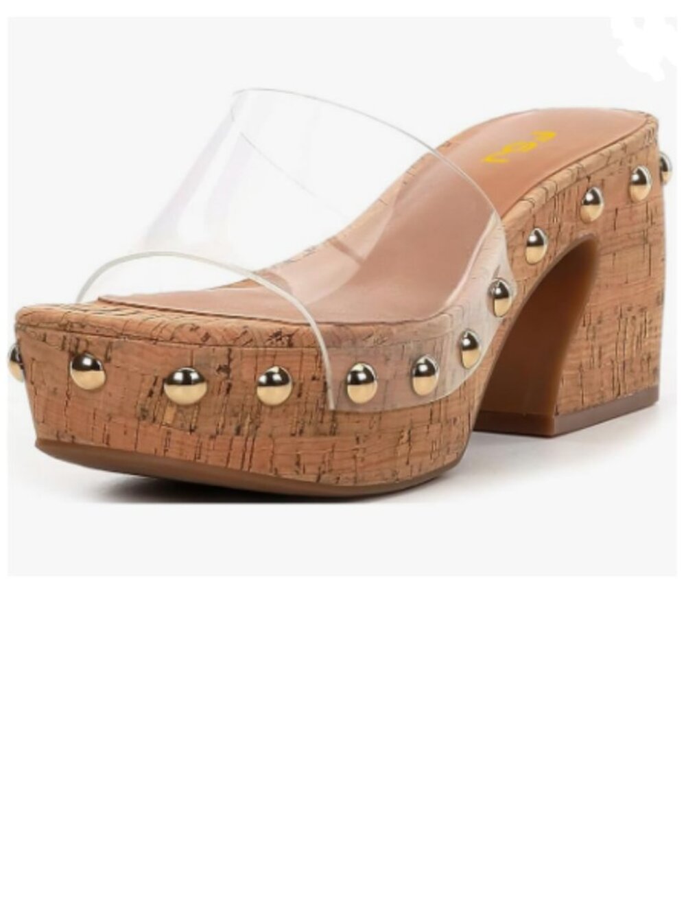 FSJ Clear Studded Square Toe Platform Slide Sandals Chunky Heeled Mules
